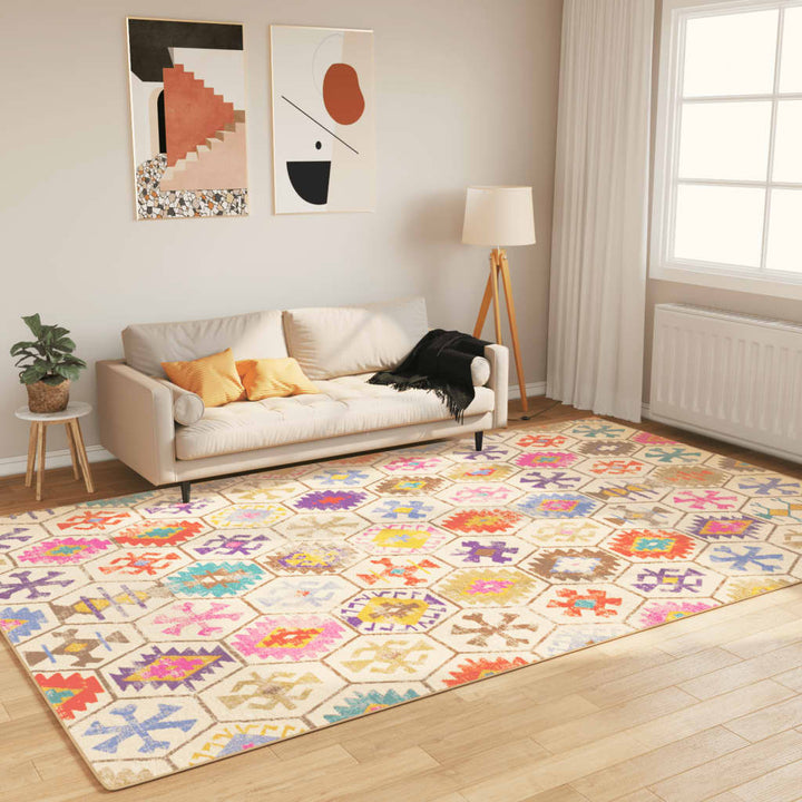 gulvtæppe 190x300 cm vaskbart flerfarvet