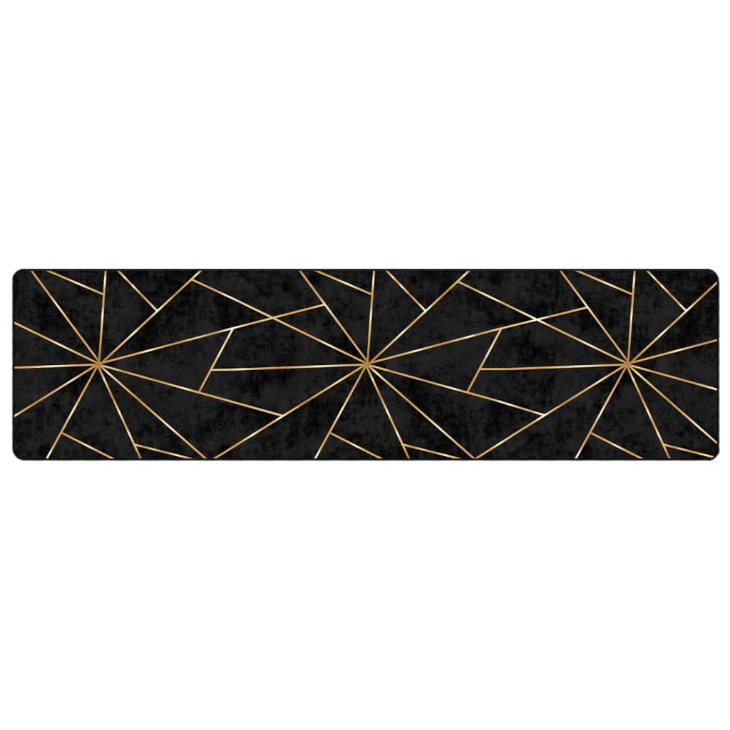 gulvtæppe 80x300 cm vaskbart sort + guldfarvet