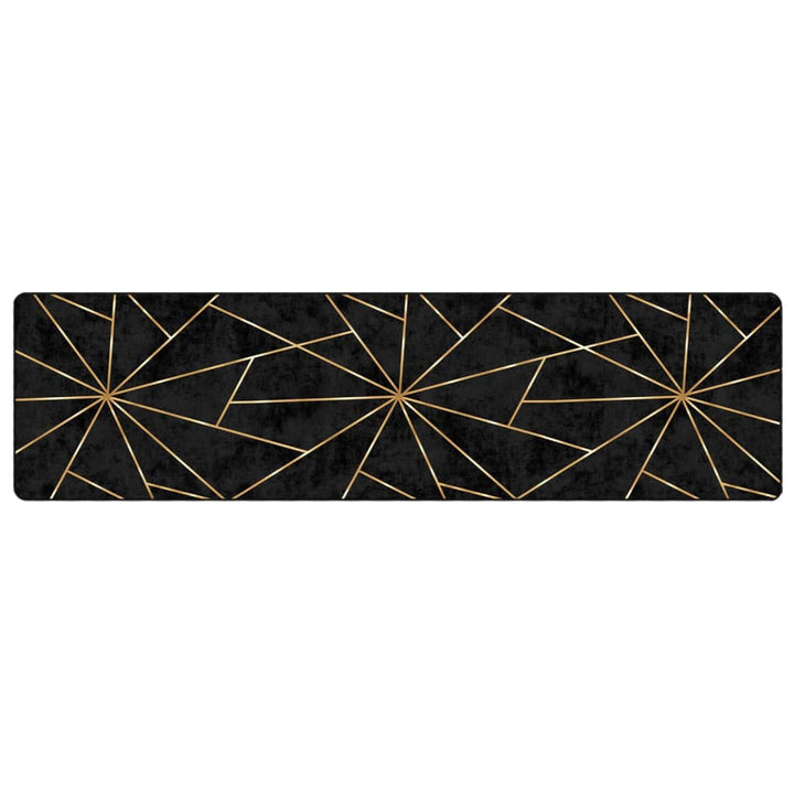 gulvtæppe 80x300 cm vaskbart sort + guldfarvet