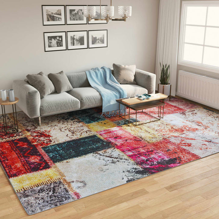 gulvtæppe 400x300 cm vaskbart flerfarvet