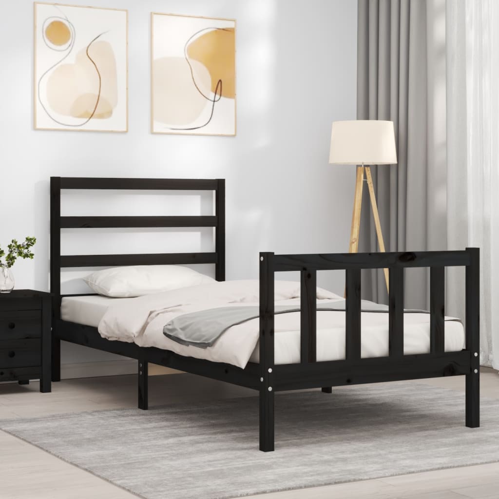 sengeramme med sengegavl Small Single massivt træ sort