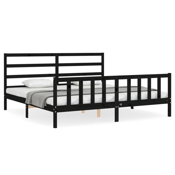 sengeramme med sengegavl 200x200 cm massivt træ sort