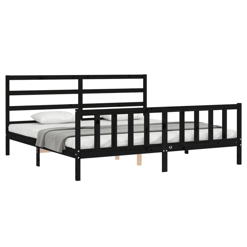 sengeramme med sengegavl 200x200 cm massivt træ sort
