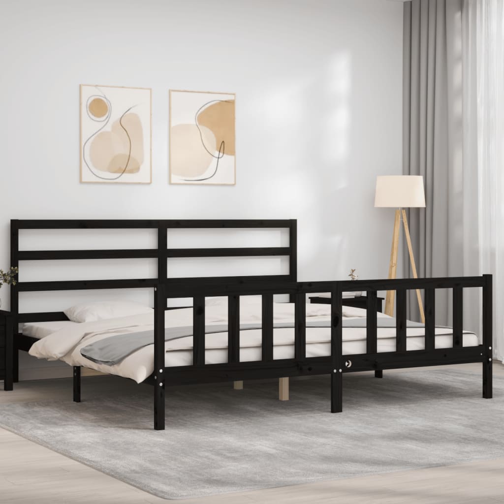 sengeramme med sengegavl 200x200 cm massivt træ sort