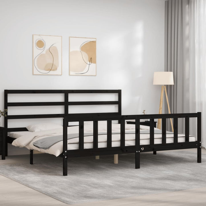 sengeramme med sengegavl 200x200 cm massivt træ sort