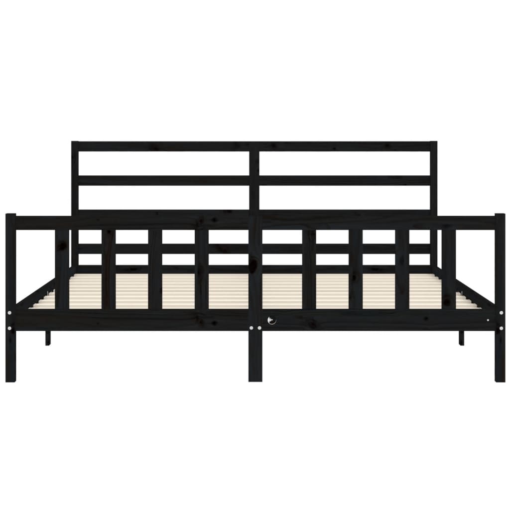 sengeramme med sengegavl 200x200 cm massivt træ sort