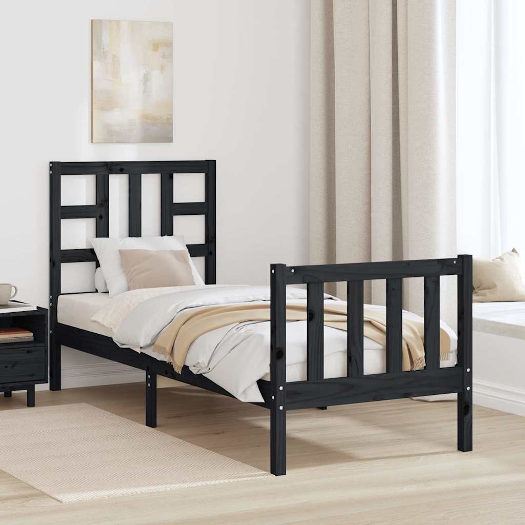 sengeramme med sengegavl Small Single massivt træ sort