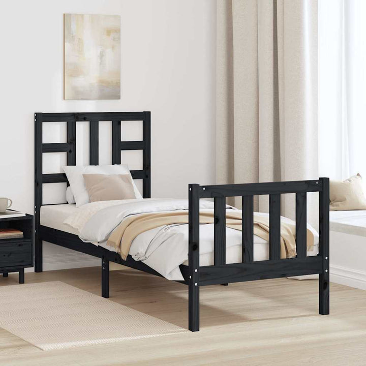 sengeramme med sengegavl Small Single massivt træ sort