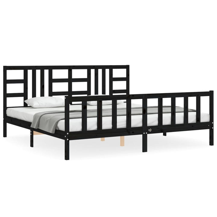 sengeramme med sengegavl 200x200 cm massivt træ sort