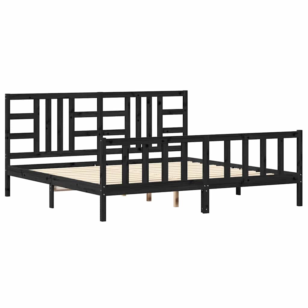 sengeramme med sengegavl 200x200 cm massivt træ sort