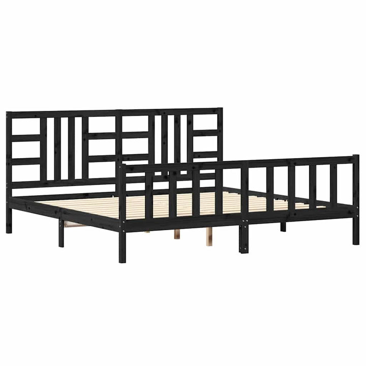sengeramme med sengegavl 200x200 cm massivt træ sort