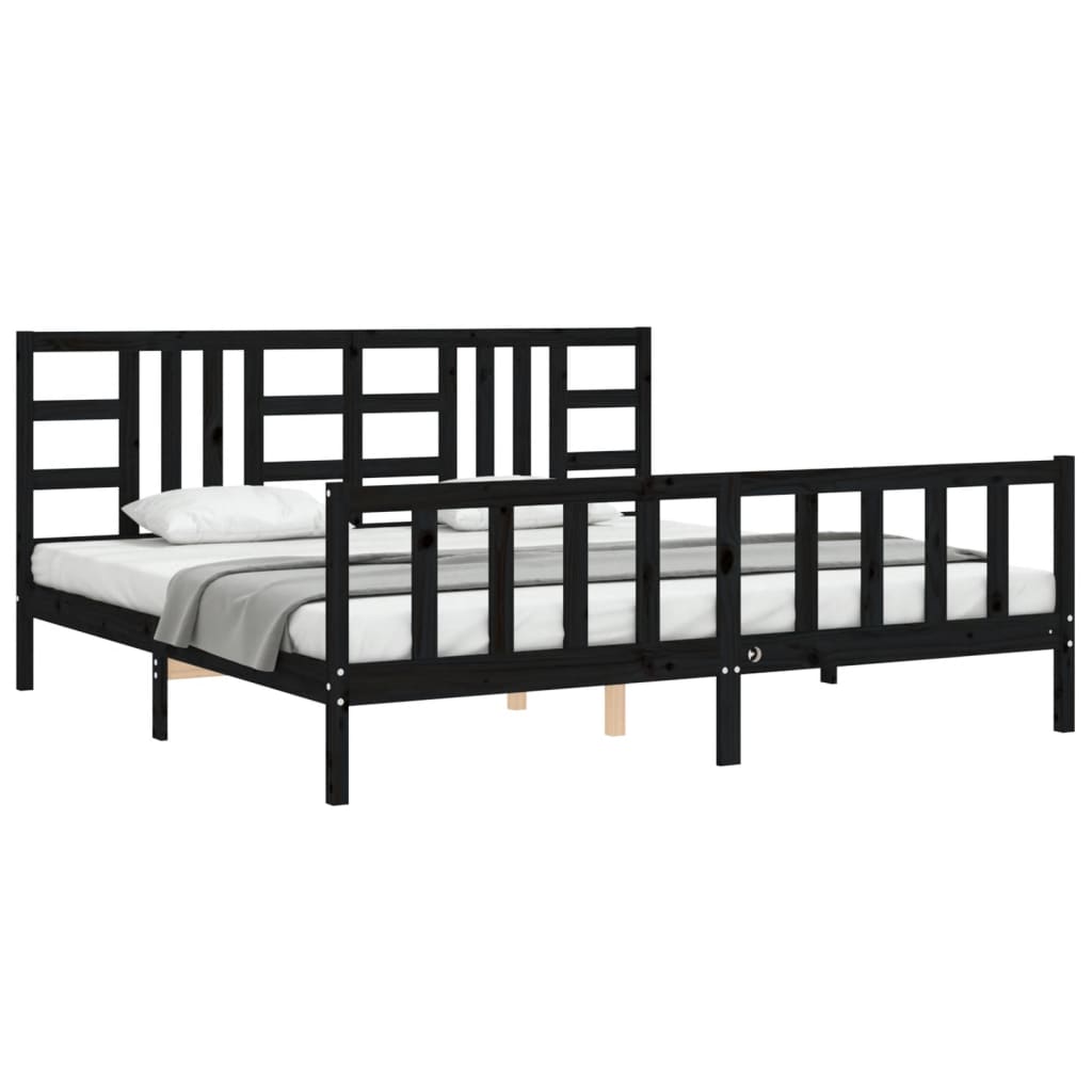 sengeramme med sengegavl 200x200 cm massivt træ sort