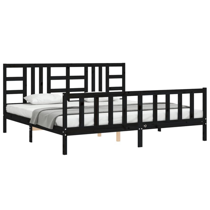 sengeramme med sengegavl 200x200 cm massivt træ sort