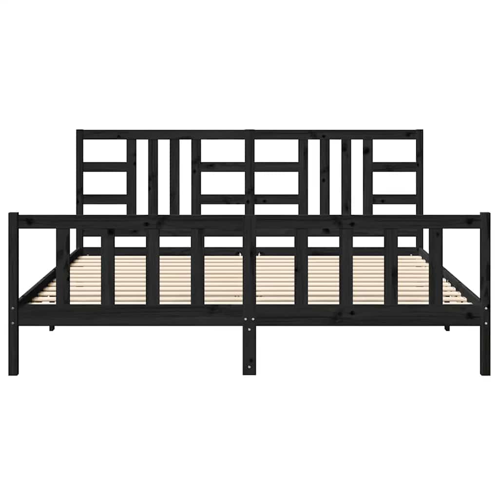 sengeramme med sengegavl 200x200 cm massivt træ sort