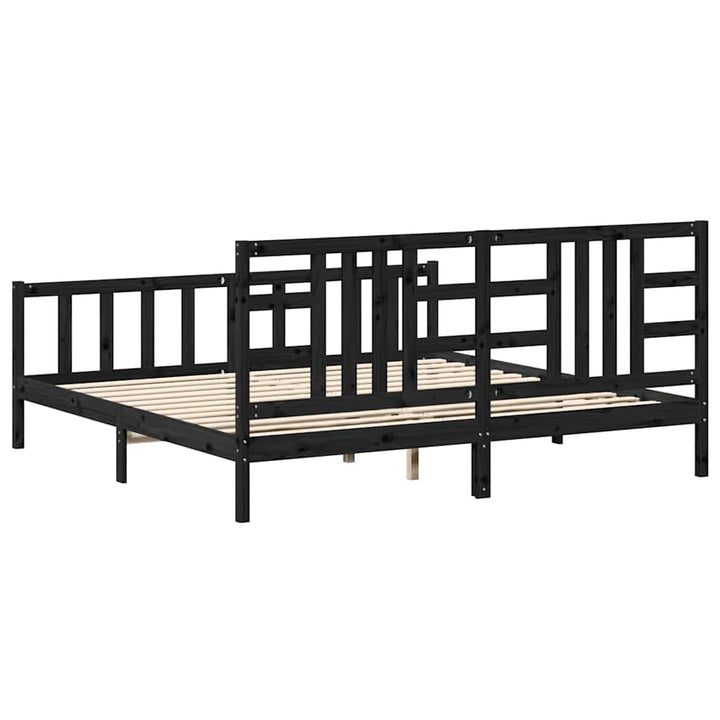 sengeramme med sengegavl 200x200 cm massivt træ sort