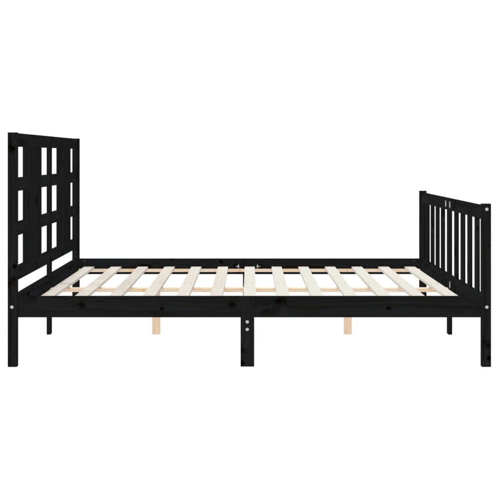 sengeramme med sengegavl 200x200 cm massivt træ sort