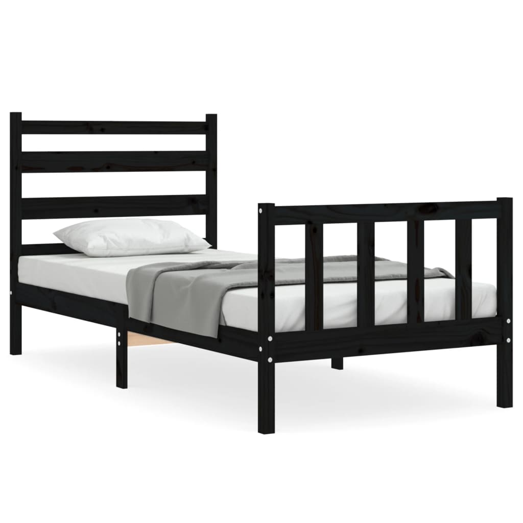 sengeramme med sengegavl Small Single massivt træ sort