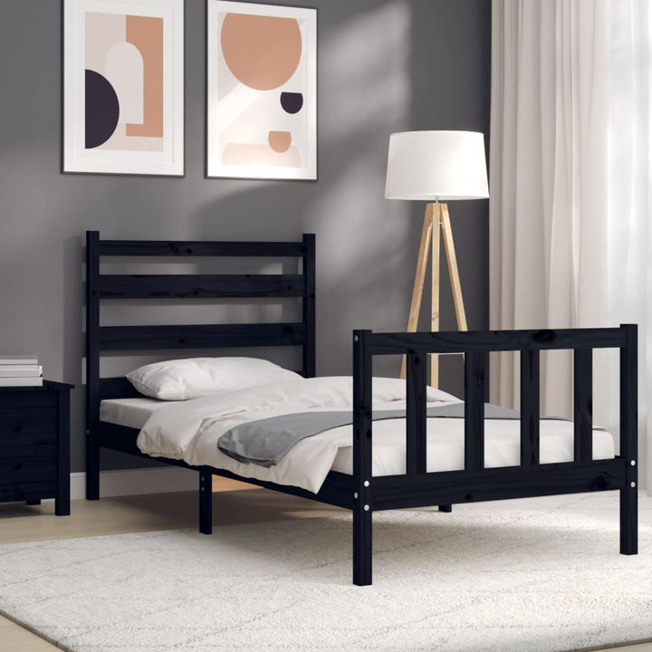 sengeramme med sengegavl Small Single massivt træ sort