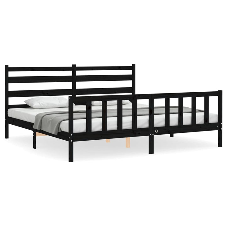 sengeramme med sengegavl 200x200 cm massivt træ sort