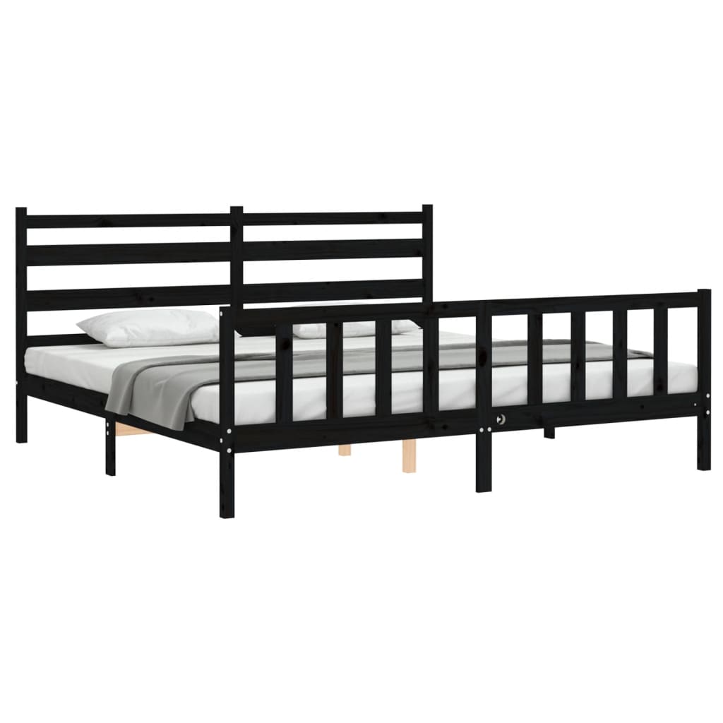 sengeramme med sengegavl 200x200 cm massivt træ sort
