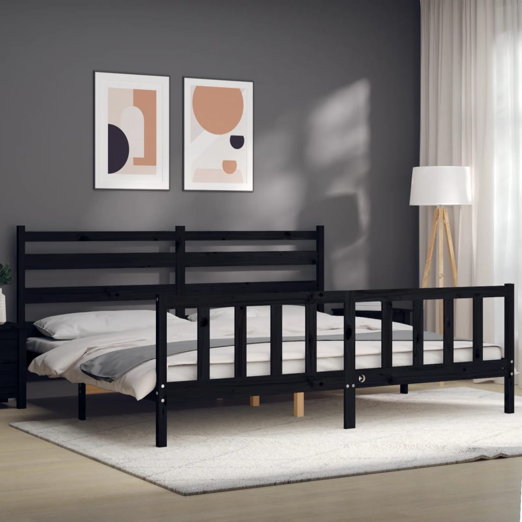sengeramme med sengegavl 200x200 cm massivt træ sort