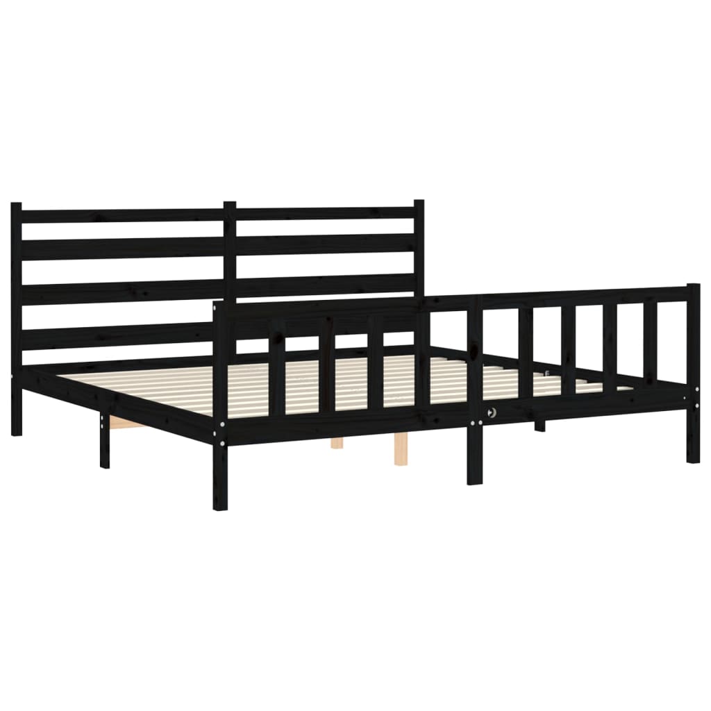 sengeramme med sengegavl 200x200 cm massivt træ sort