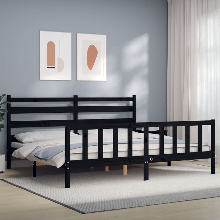 sengeramme med sengegavl 200x200 cm massivt træ sort