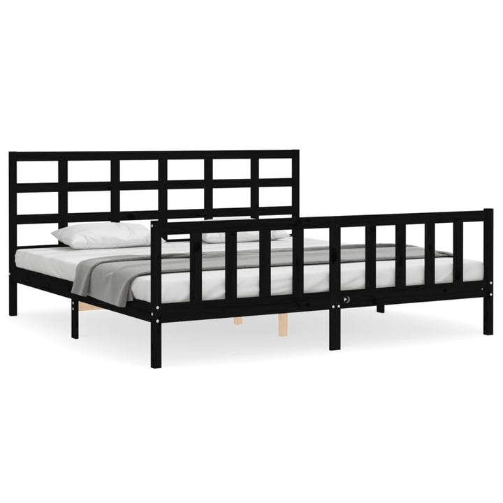 sengeramme med sengegavl 200x200 cm massivt træ sort