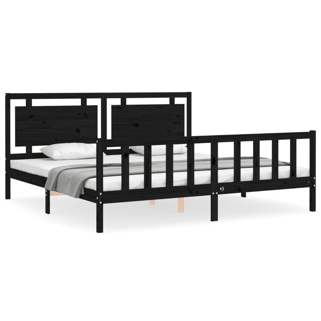 sengeramme med sengegavl 200x200 cm massivt træ sort