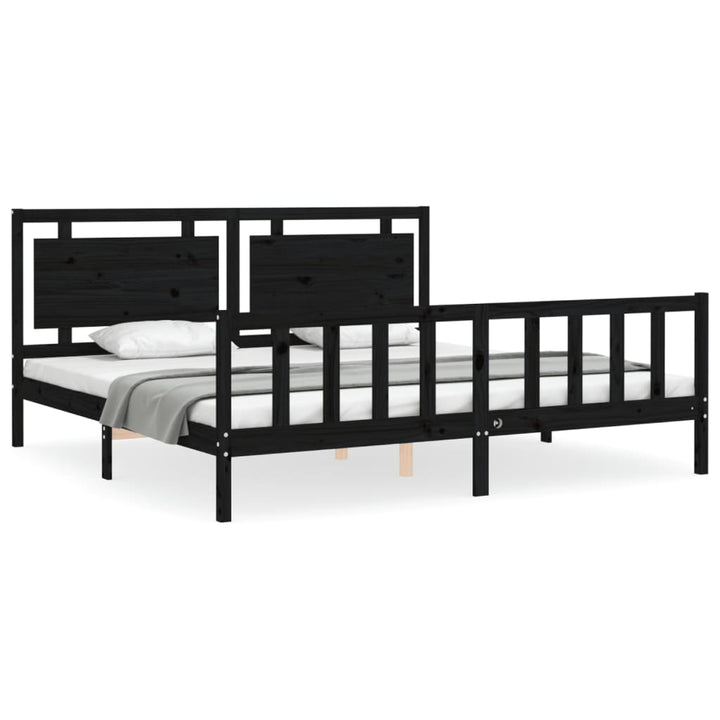 sengeramme med sengegavl 200x200 cm massivt træ sort