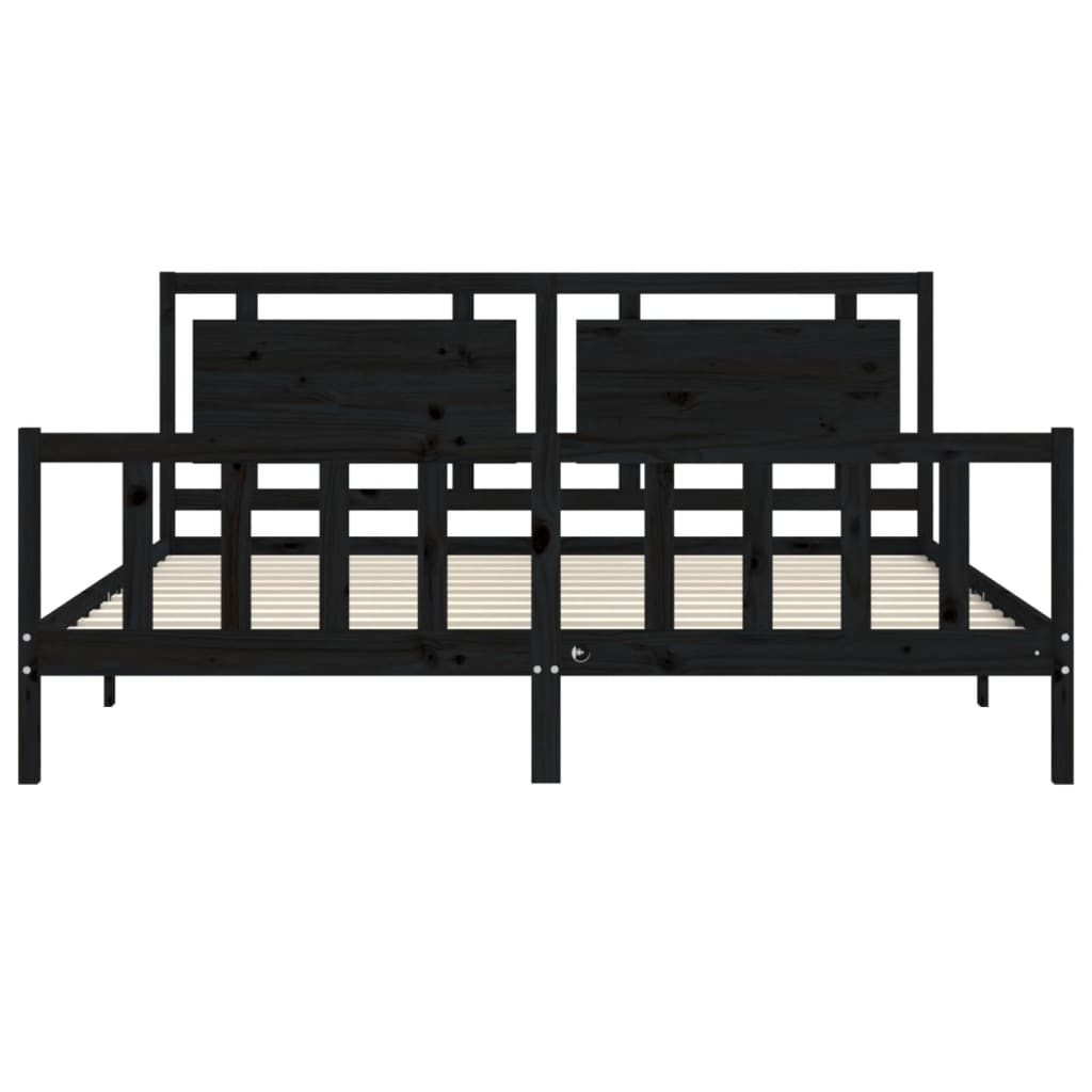 sengeramme med sengegavl 200x200 cm massivt træ sort