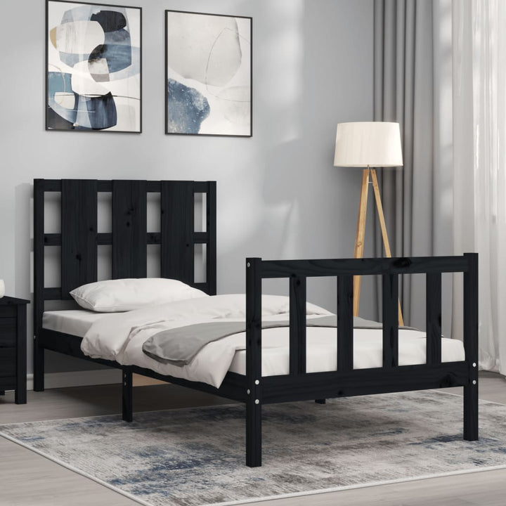 sengeramme med sengegavl Small Single massivt træ sort