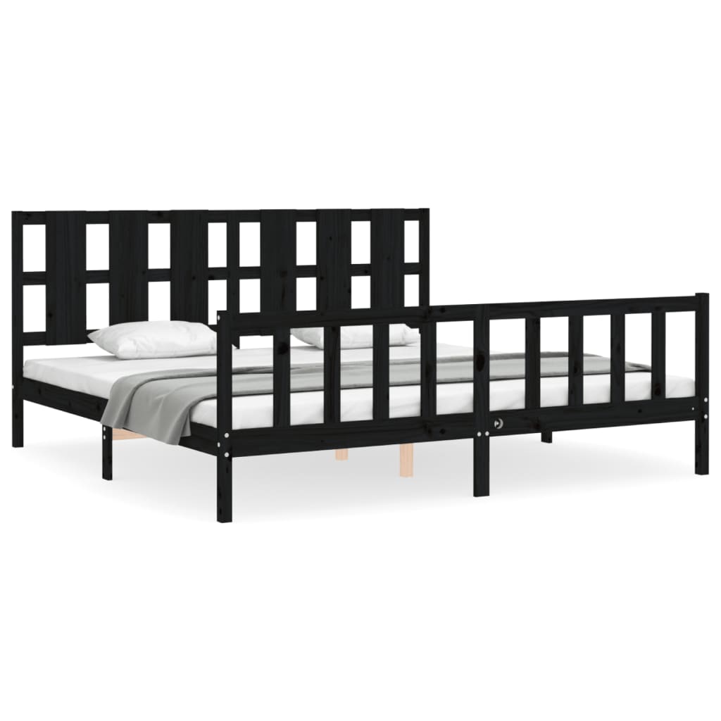 sengeramme med sengegavl 200x200 cm massivt træ sort