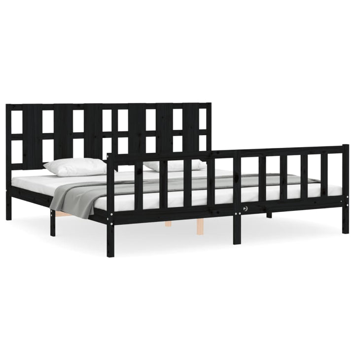 sengeramme med sengegavl 200x200 cm massivt træ sort