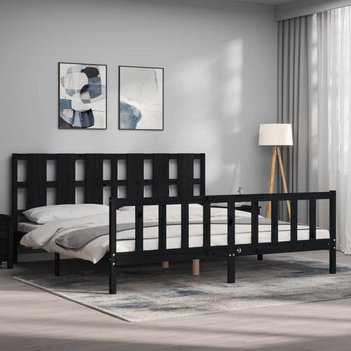 sengeramme med sengegavl 200x200 cm massivt træ sort