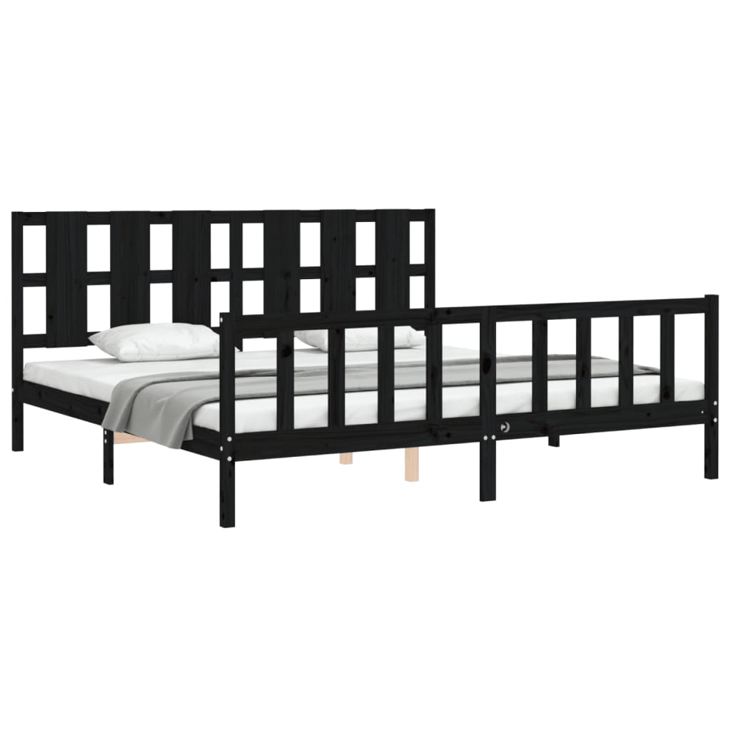 sengeramme med sengegavl 200x200 cm massivt træ sort