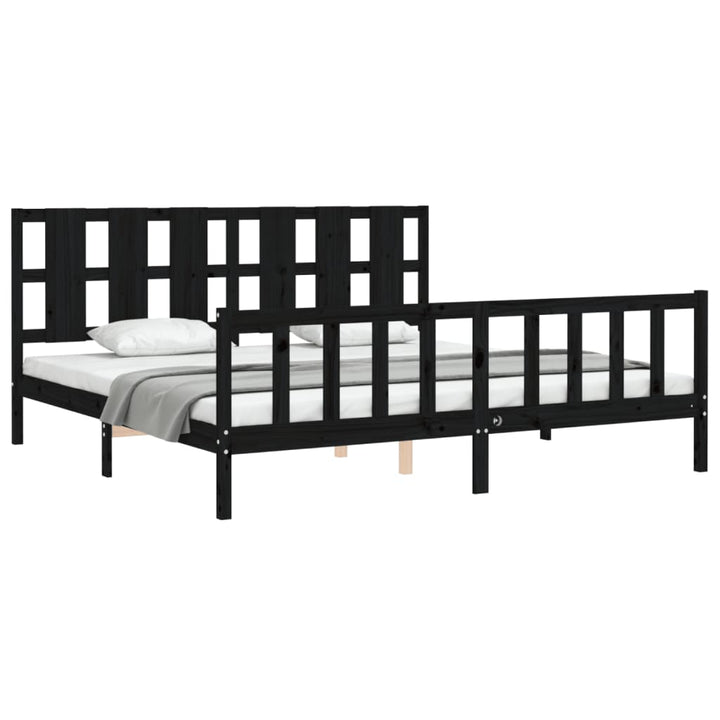 sengeramme med sengegavl 200x200 cm massivt træ sort