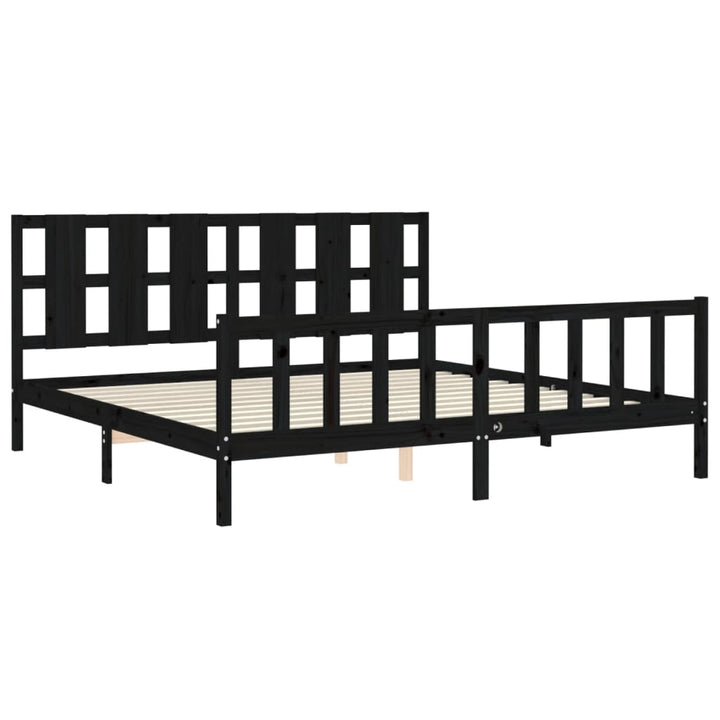 sengeramme med sengegavl 200x200 cm massivt træ sort