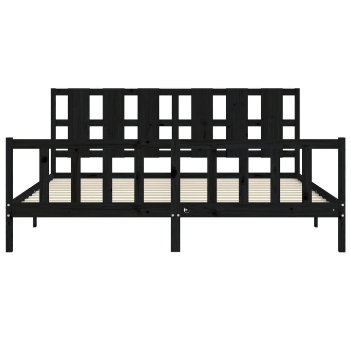 sengeramme med sengegavl 200x200 cm massivt træ sort