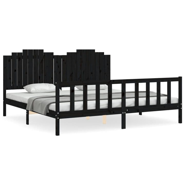 sengeramme med sengegavl 200x200 cm massivt træ sort