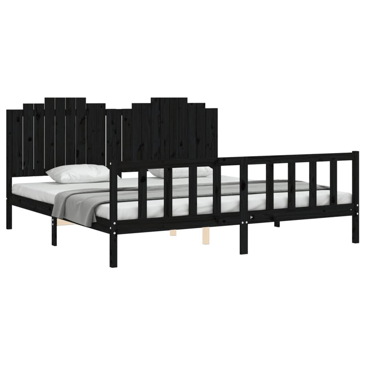 sengeramme med sengegavl 200x200 cm massivt træ sort