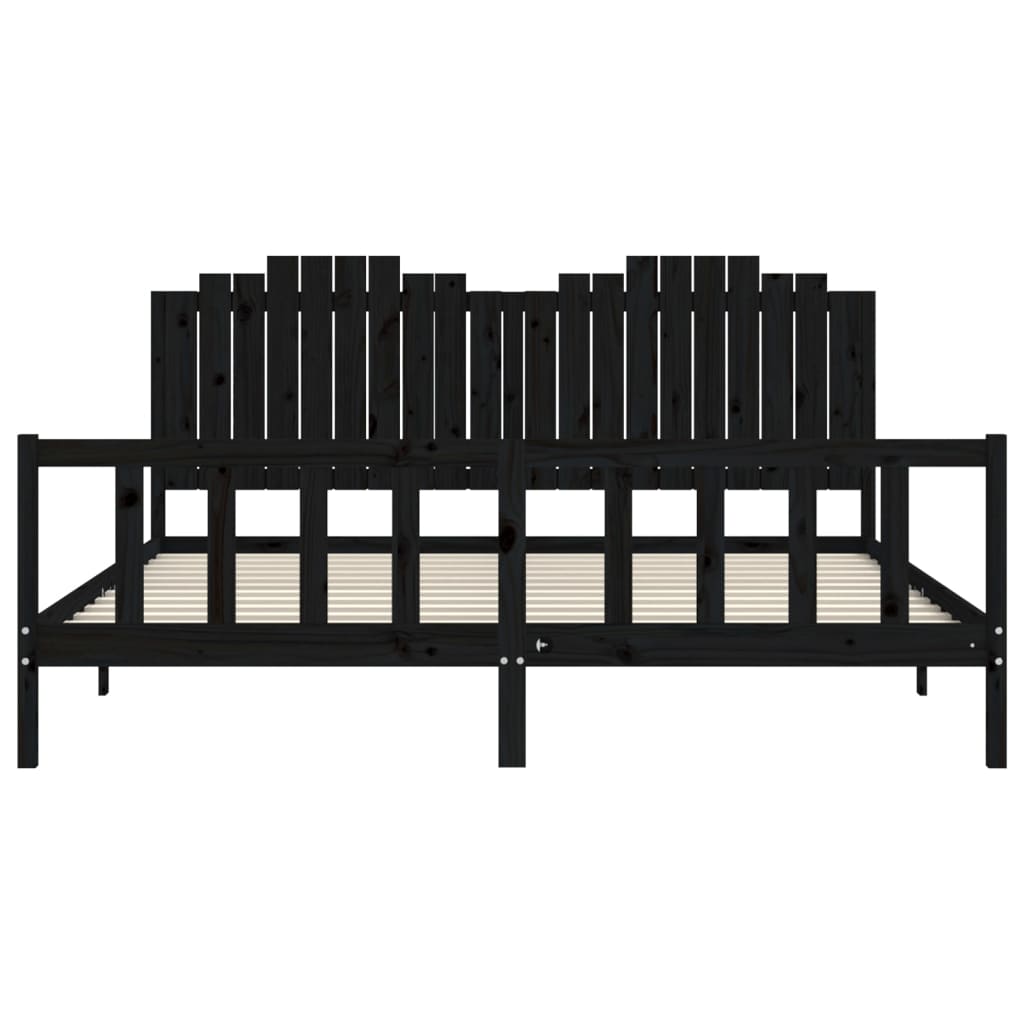 sengeramme med sengegavl 200x200 cm massivt træ sort