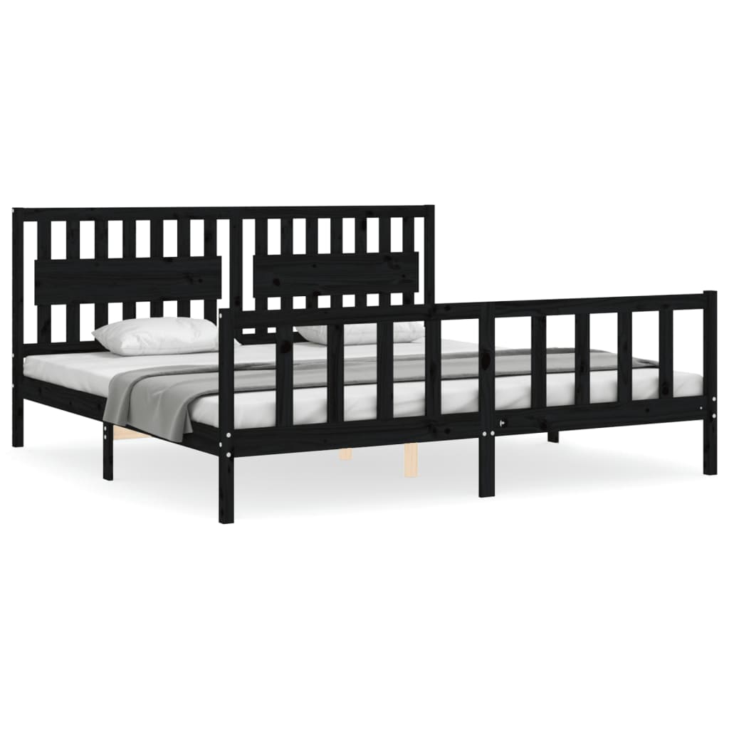 sengeramme med sengegavl 200x200 cm massivt træ sort
