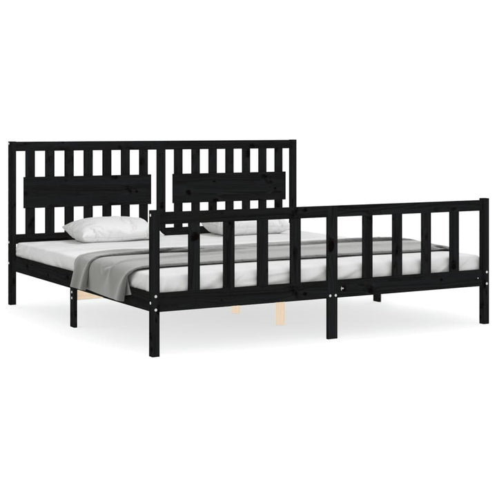 sengeramme med sengegavl 200x200 cm massivt træ sort