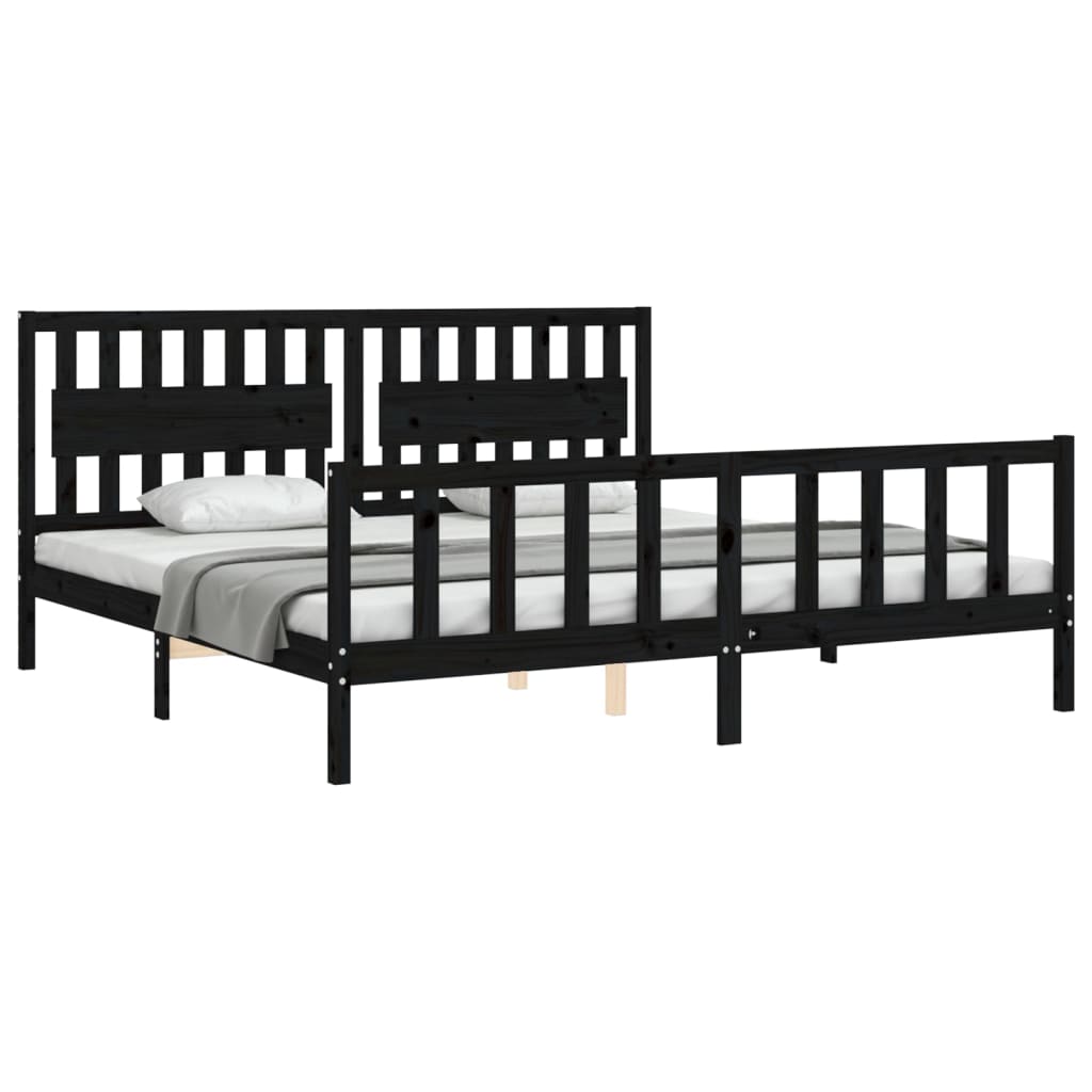 sengeramme med sengegavl 200x200 cm massivt træ sort