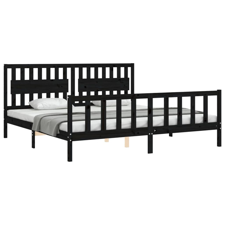 sengeramme med sengegavl 200x200 cm massivt træ sort