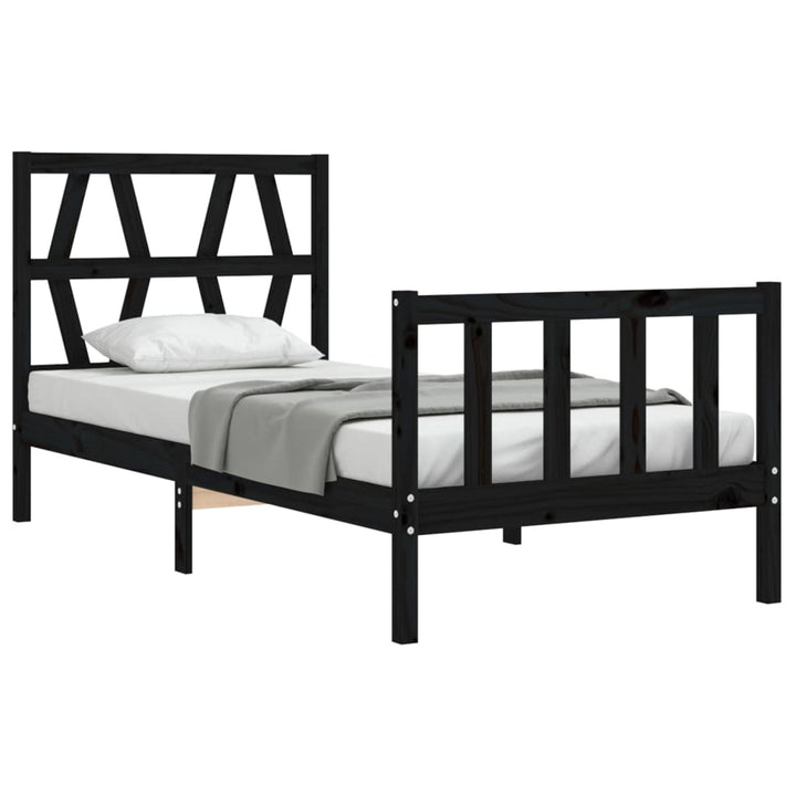 sengeramme med sengegavl Small Single massivt træ sort