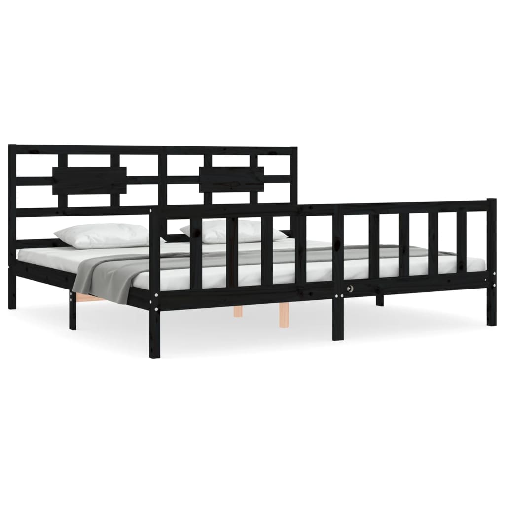 sengeramme med sengegavl 200x200 cm massivt træ sort