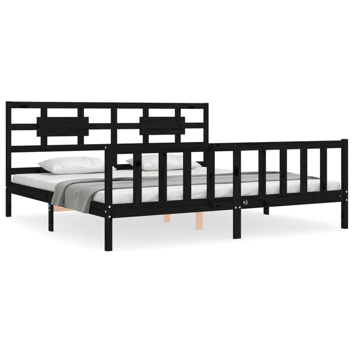 sengeramme med sengegavl 200x200 cm massivt træ sort