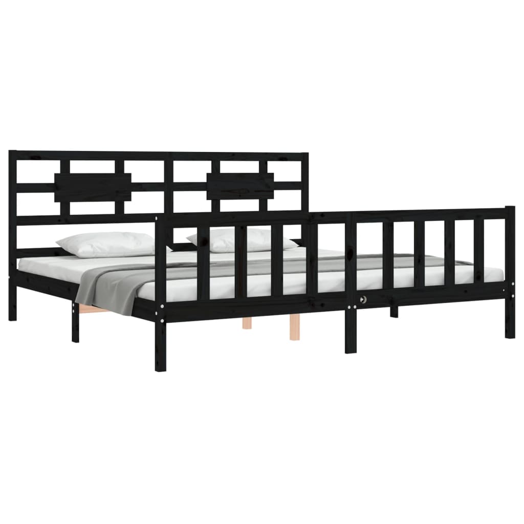 sengeramme med sengegavl 200x200 cm massivt træ sort